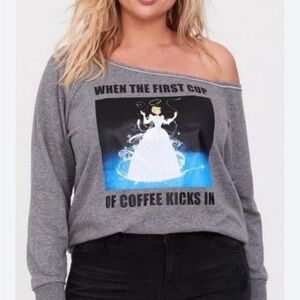 Disney Gray Off-Shoulder Graphic Sweater